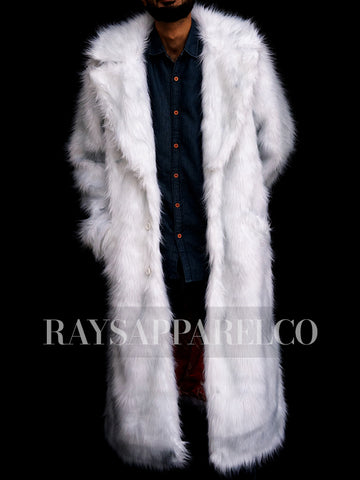 Men's White Faux Fur Coat Inspired by Ryan Gosling