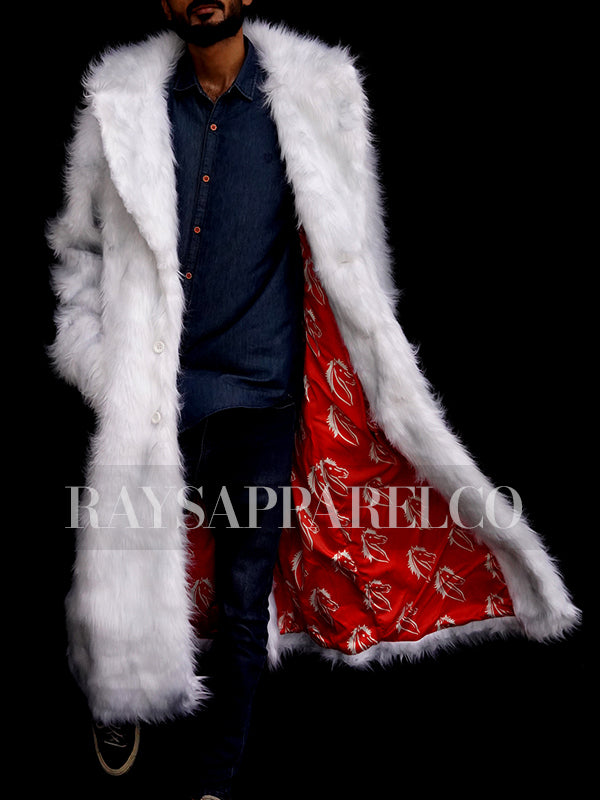 Men's White Faux Fur Coat Inspired by Ryan Gosling