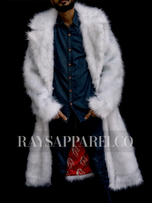 Men's White Faux Fur Coat Inspired by Ryan Gosling