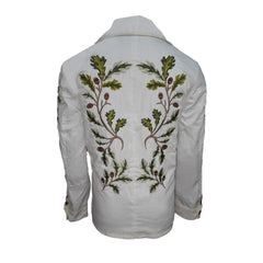 SALTBURN OLIVER QUICK GREEN LEAF EMBROIDERY WHITE JACKET