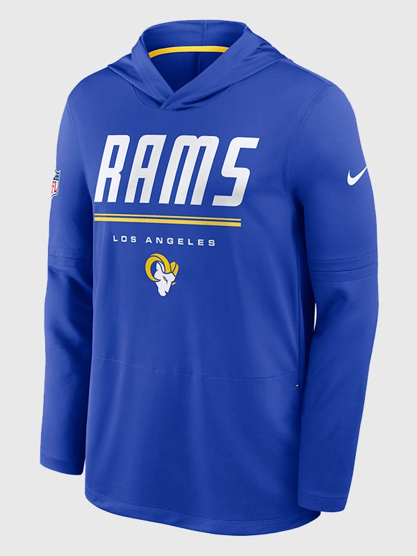 Los Angeles Rams Dri-FIT hooded long sleeve shirt front view studio