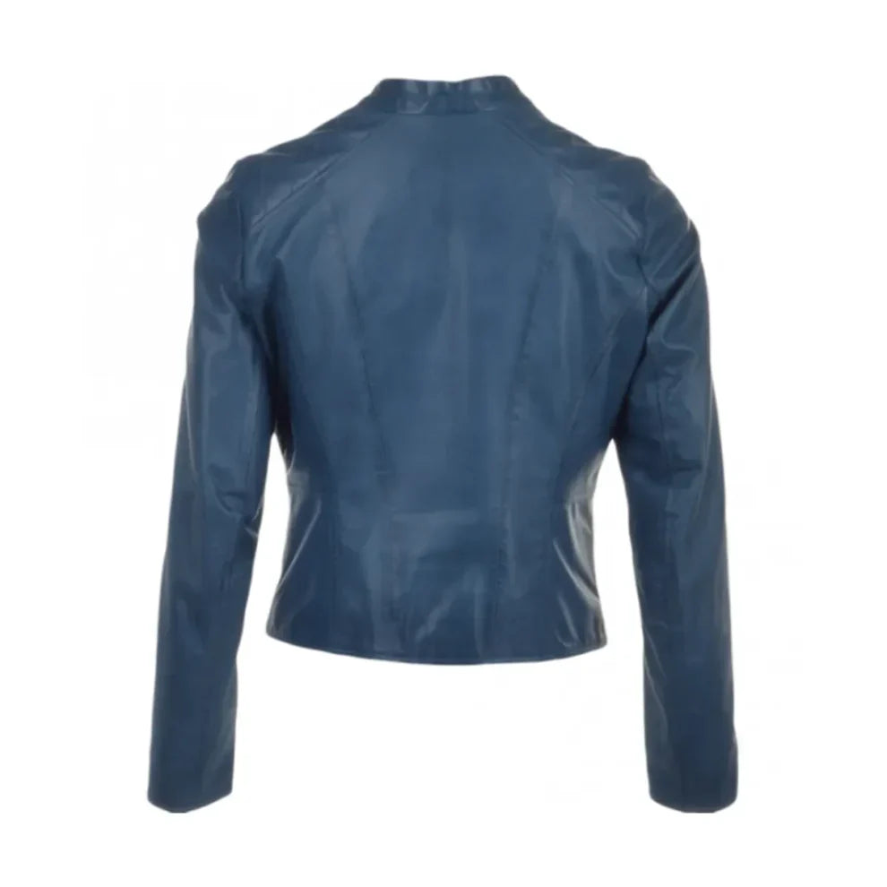 Biker Retro Blue Genuine Leather Jacket