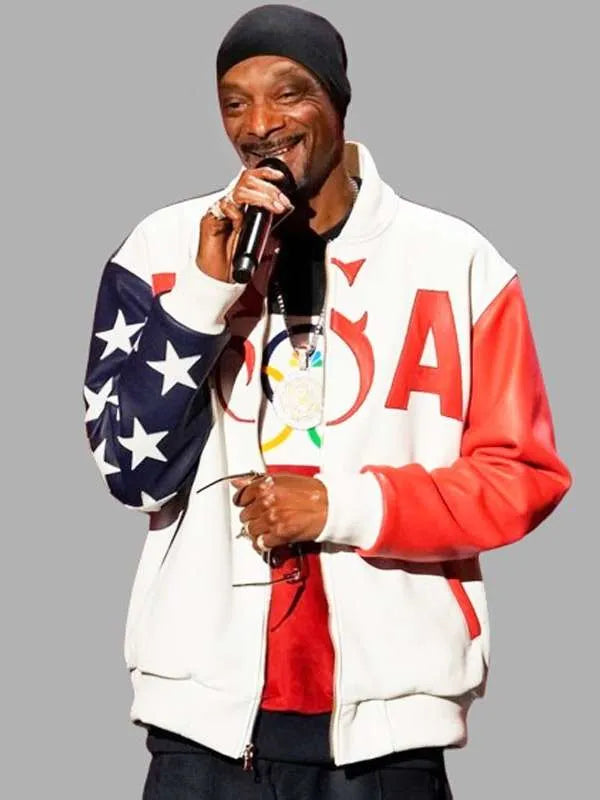 Snoop Dogg Olympic USA lettering white jacket