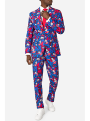 Superman printed blazer trousers and red tie set
