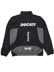Supreme Ducati black grey racing jacket back view with Ducati V4 print