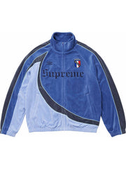 Blue Supreme X Umbro velour track jacket front view