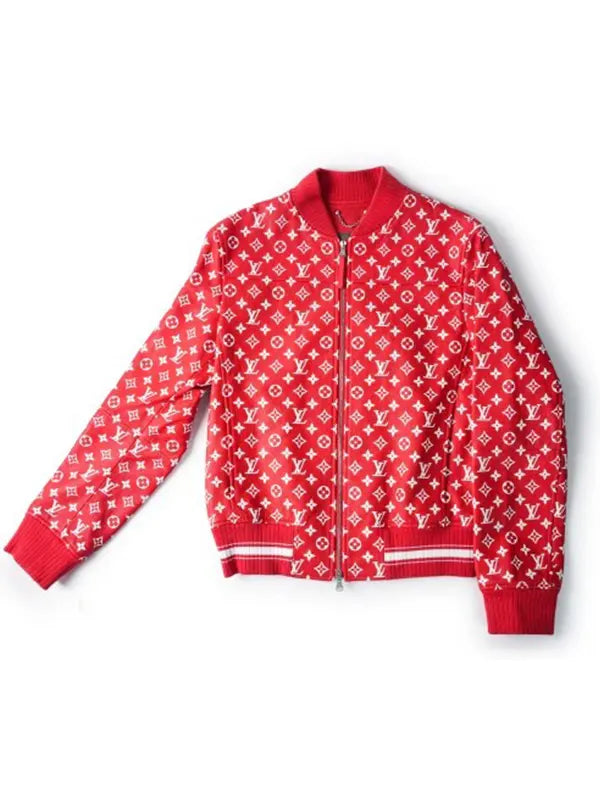 Supreme Leather Monogram Bomber Baseball Jacket