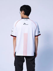 T1 League of Legends white jersey back view with LCK and SK telecom print