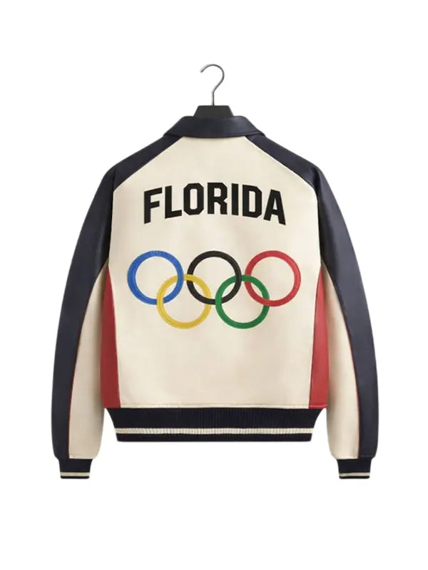 Team USA Florida Logo Leather Bomber Jacket