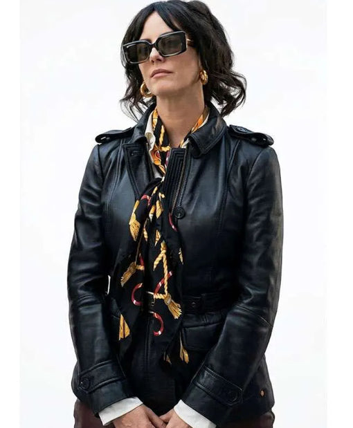 Kaya Scodelario belted leather jacket