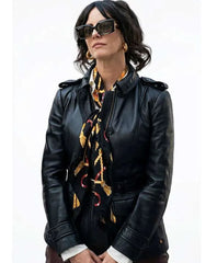 Kaya Scodelario belted leather jacket