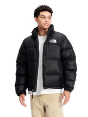Men's black 1996 Retro Nuptse style puffer jacket worn front view