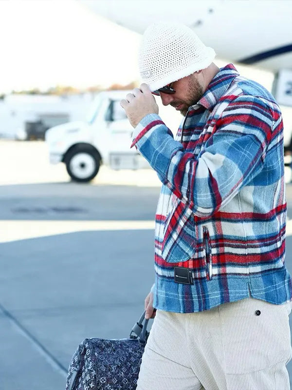 Travis Kelce Half-Zip Plaid Shirt Jacket