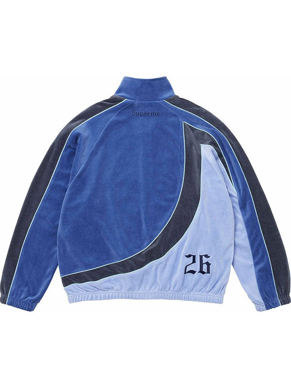 Blue Supreme X Umbro velour track jacket back view