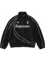 Black Supreme X Umbro velour track jacket front view