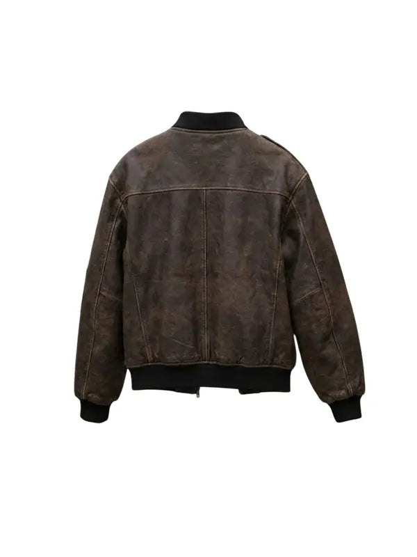 Vintage Distressed Brown Leather Flight Bomber Jacket