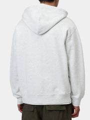 Plain grey hoodie back panel showing hood and dropped shoulder seams