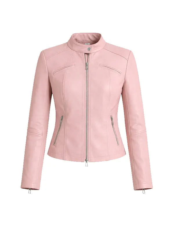 Women Pink Biker Leather Jacket