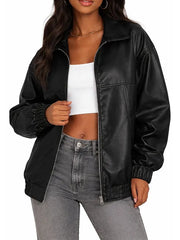 Women’s Black Faux Leather Bomber Jacket