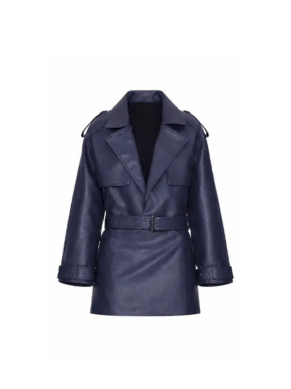 Women's Blue Oversized Belted Jacket