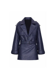 Women's Blue Oversized Belted Jacket