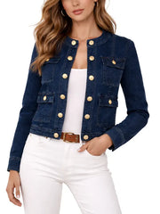 Women’s Dark Blue Denim Military Style Jacket 