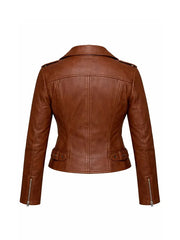 Womens Tan Brown Vintage Biker Leather Jacket