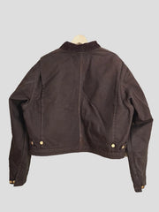 Carhartt Yankees dark brown canvas jacket back view with brass snap details