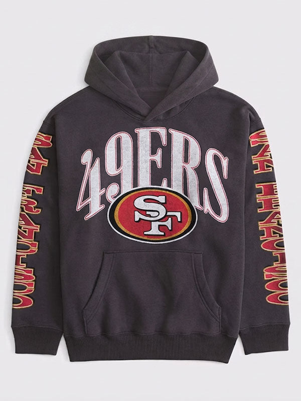 A&F San Francisco 49ers sweatshirt in brown with bold 49ers graphic and team logo on the front.
