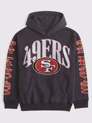 A&F San Francisco 49ers sweatshirt in brown with bold 49ers graphic and team logo on the front.