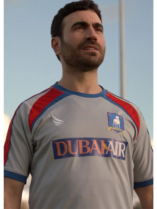 Roy Kent Ted Lasso S02 gray AFC Richmond jersey front view out door