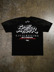Street Fighter Civil Regime black tee back view flat lay