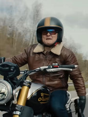 Matchbox The Movie Ted brown leather jacket front view road scene