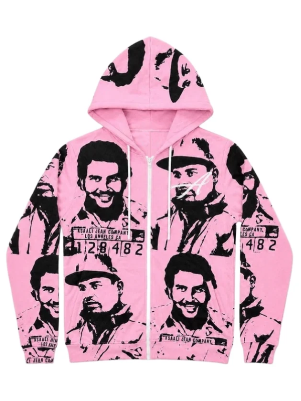 Pink Oreo Cartel Asaali Hoodie with Pablo Escobar and El Chapo portrait graphics