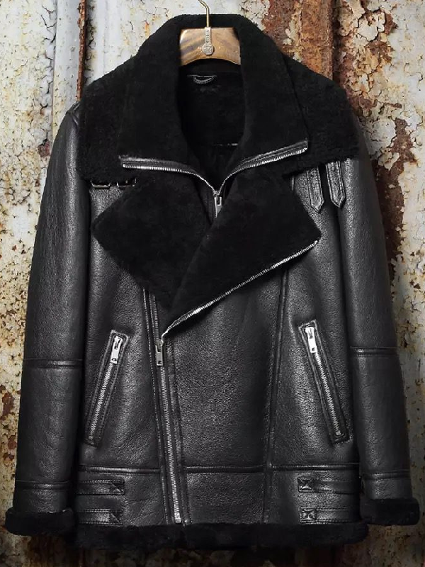 black bomber jacket wide faux shearling collar