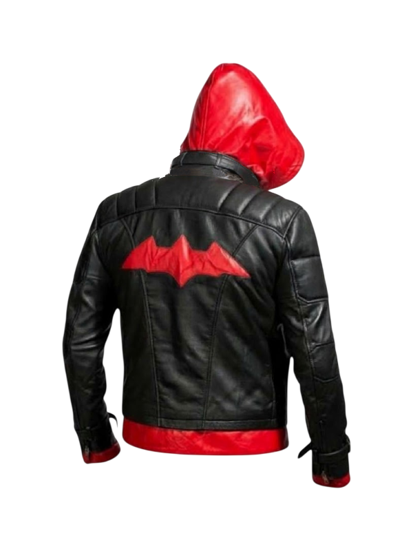 Black Biker Jacket Jensen Ackles Red Bat Emblem Arkham Knight