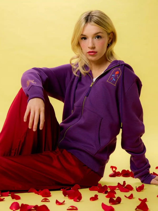 Beauty and the Beast purple zip hoodie enchanted rose chest emblem