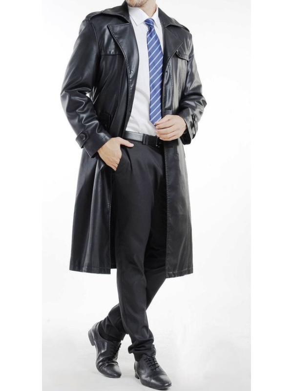 single breasted leather overcoat men