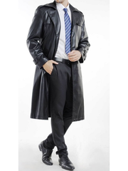 single breasted leather overcoat men