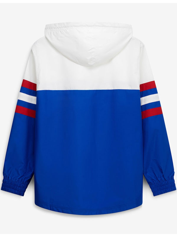 Buffalo Bills royal blue anorak hoodie windbreaker back view flat lay