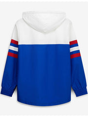 Buffalo Bills royal blue anorak hoodie windbreaker back view flat lay