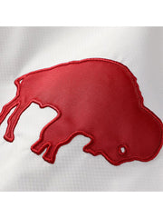 Buffalo Bills embroidered red buffalo emblem close up detail