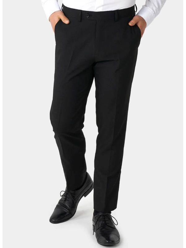 Plain black dress trousers for Christmas printed blazer