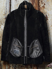 black shearling zip jacket leather pockets