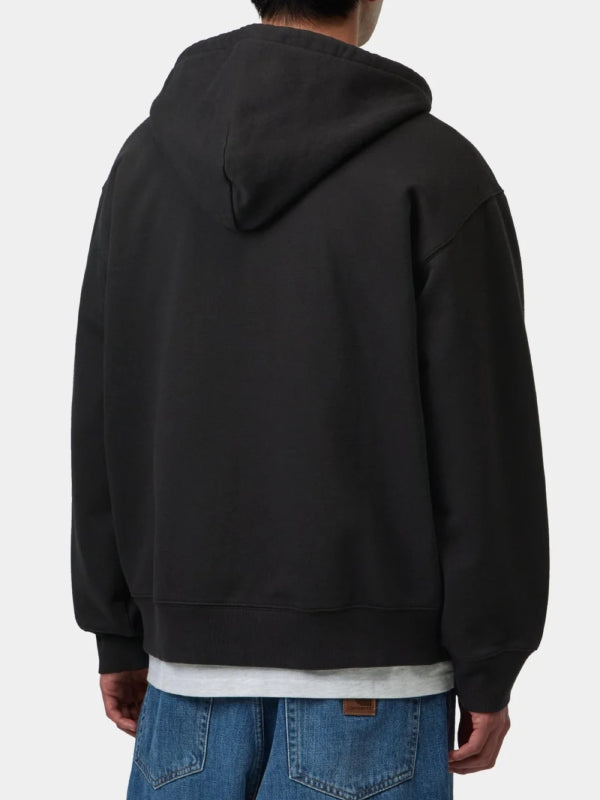 Plain Black hoodie back panel showing hood and dropped shoulder seams