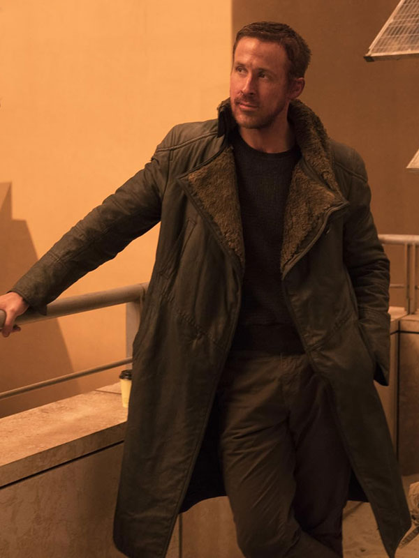Ryan Gosling Blade Runner 2049 Officer K coat front view amber lighting