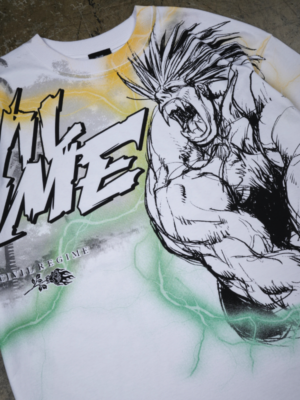 Street Fighter Blanka sketch tee close up front graphic