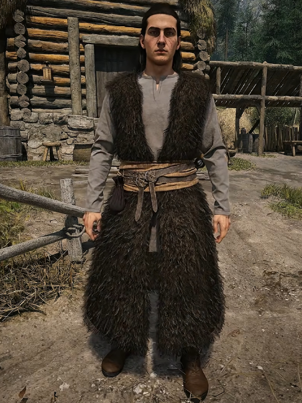 Coen Outlaw's Heavy Garb Blood of Dawnwalker long fur vest village front view