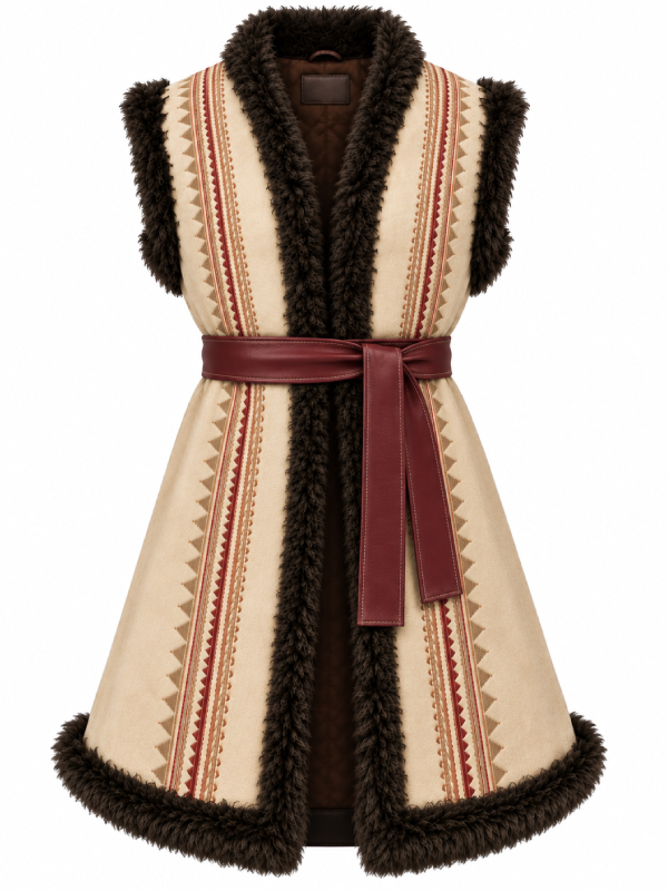 Blood of Dawnwalker embroidered fur trim vest product photo front view