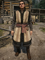 Coen Blood of Dawnwalker fur trim vest village scene front view